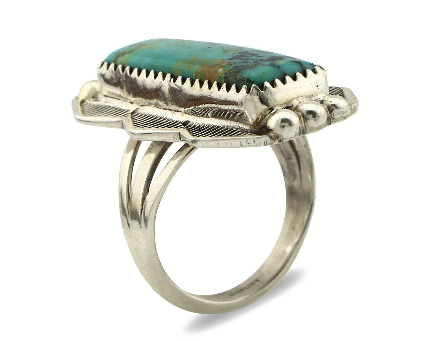Navajo Ring .925 Silver Natural Aqua Turquoise Signed Apache C.80's