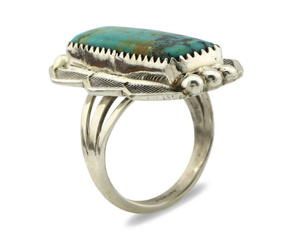 Navajo Ring .925 Silver Natural Aqua Turquoise Signed Apache C.80's
