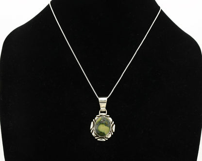 Navajo Necklace .925 Silver Damele Variscite Signed Sun C.1980's