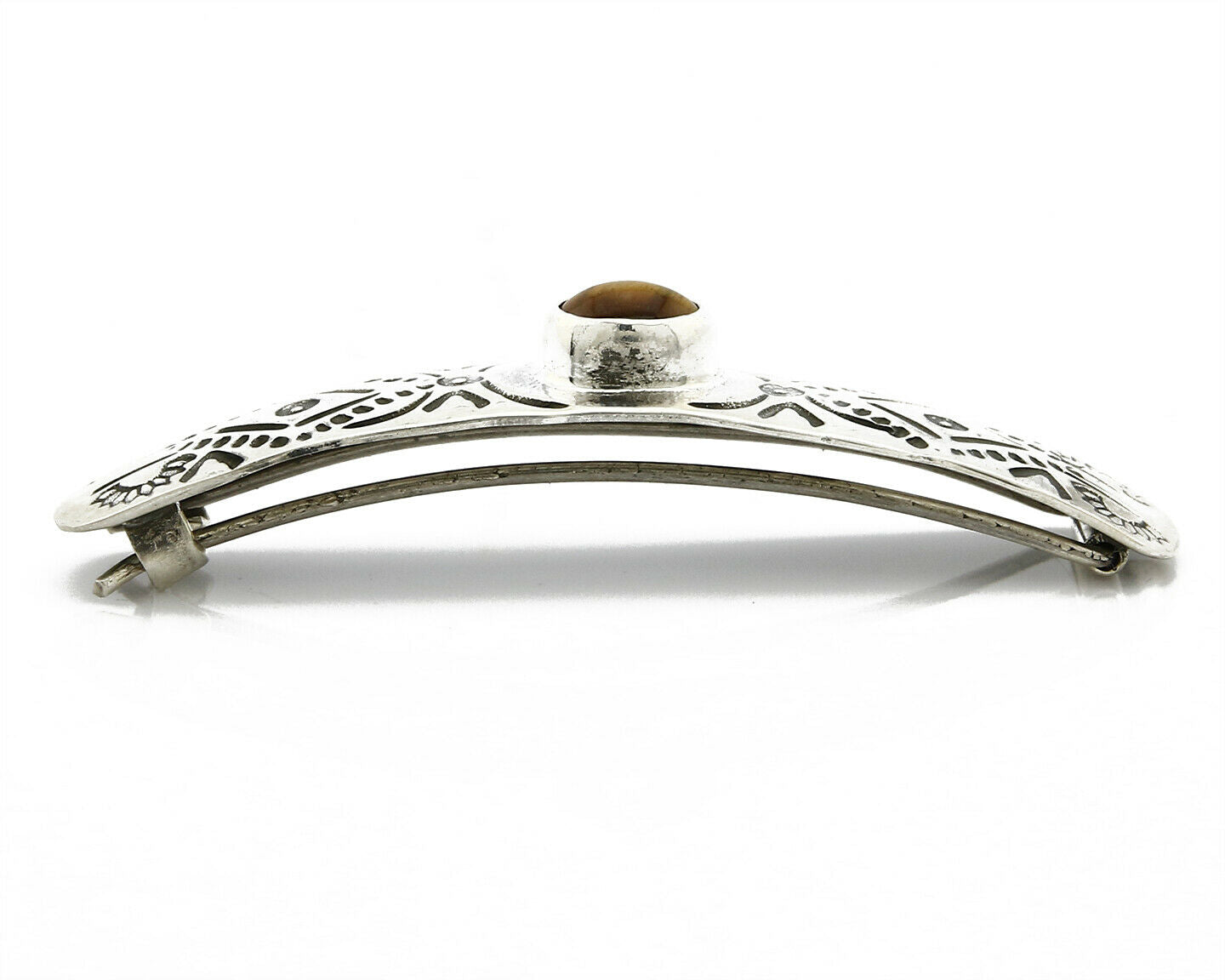 Navajo Tigers Eye .925 SOLID SILVER Hand Stamped 12mm Wide Barrette Hair Clip