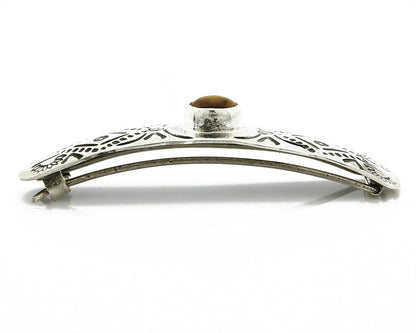 Navajo Tigers Eye .925 SOLID SILVER Hand Stamped 12mm Wide Barrette Hair Clip