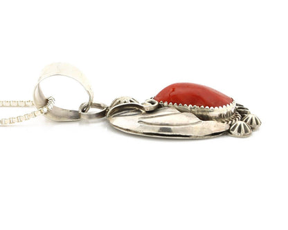 Navajo Necklace 925 Silver Red Medterranean Artist Signed FC & STG C.80's