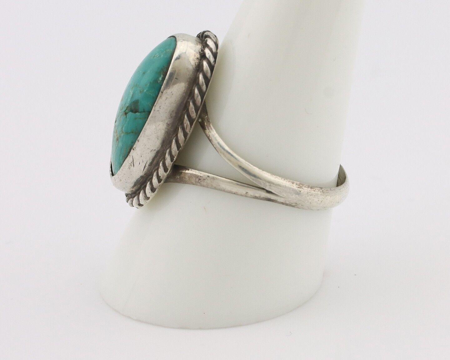 Navajo Handmade Ring 925 Silver Kingman Turquoise Signed M Montoya C.80's