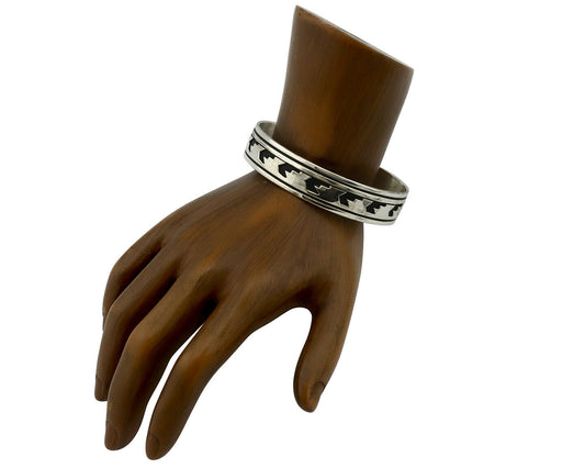 Navajo Bracelet .925 Silver Handmade Overlay Style Signed Tommy Billy Cuff C80s