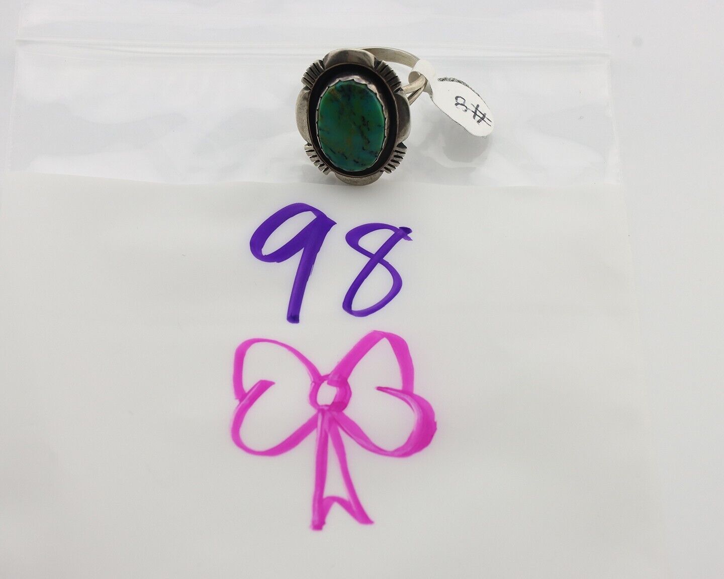 Navajo Ring .925 Silver Blue Gem Turquoise Artist Signed L.M. Nez C.80's