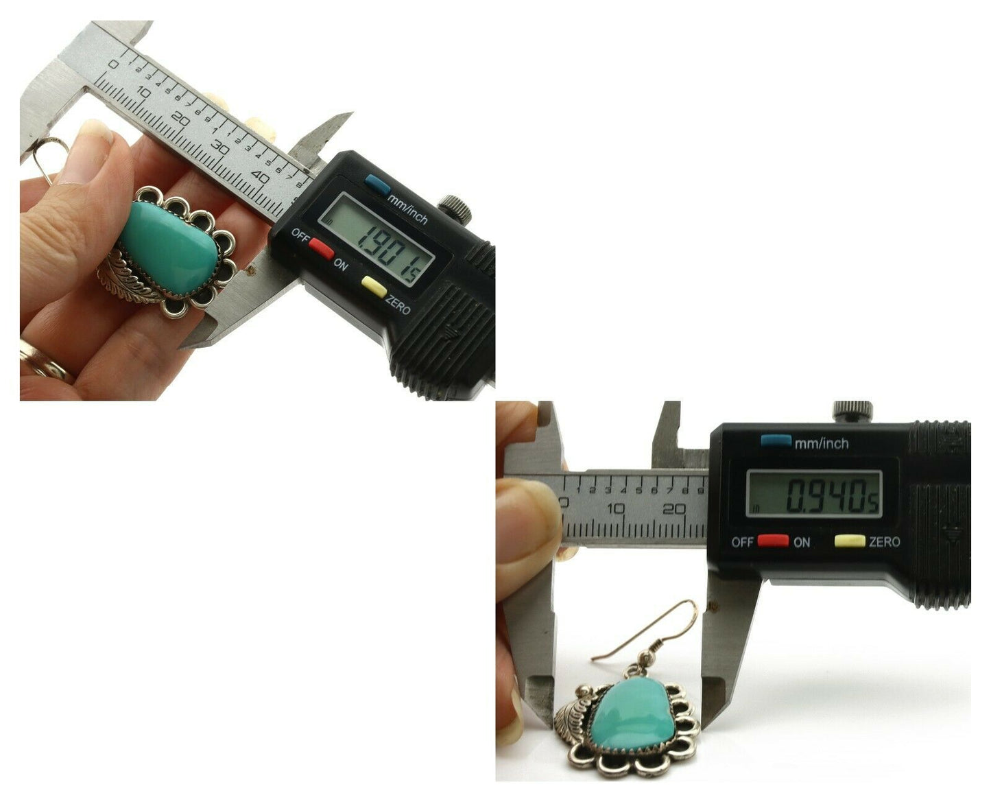 Navajo Earrings .925 Silver Kingman Turquoise Native American Artist C.80's