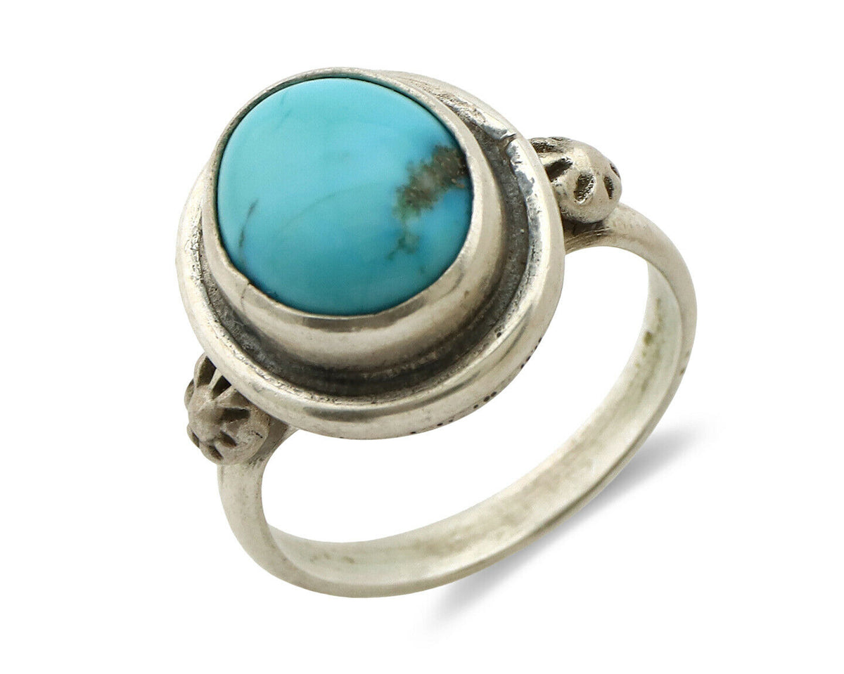Navajo Ring .925 Silver Sleeping Beauty Turquoise Native American Artist C.1980s