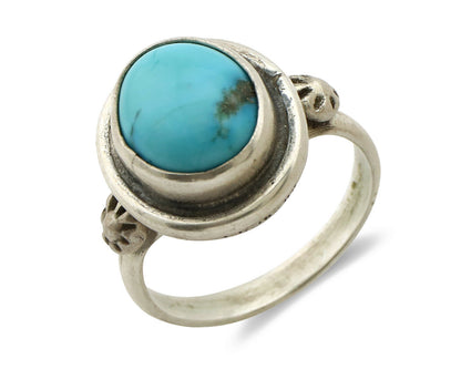 Navajo Ring .925 Silver Sleeping Beauty Turquoise Native American Artist C.1980s
