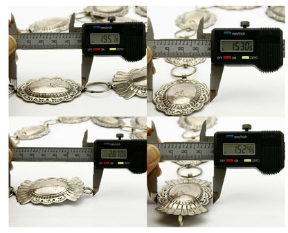 C.1980's Navajo Signed Marcella James .925 Silver Hand Stamped Concho Belt