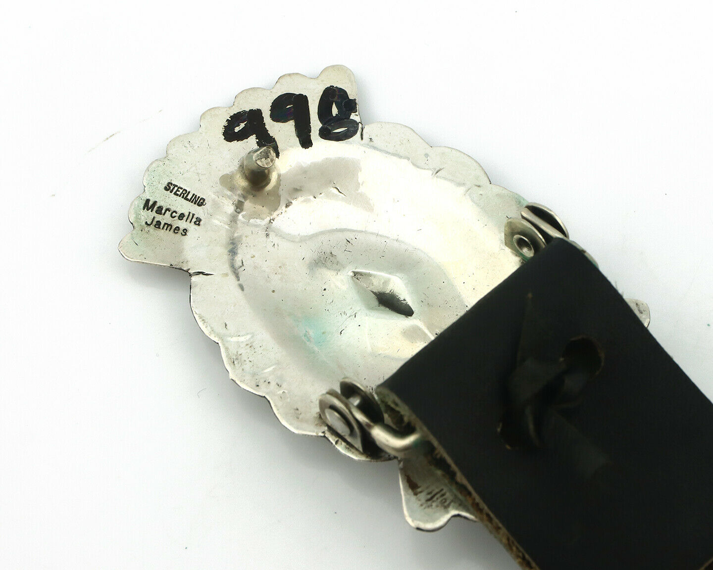 Navajo Concho Belt .925 Silver Hand Stamped Signed Marcella James C.80's