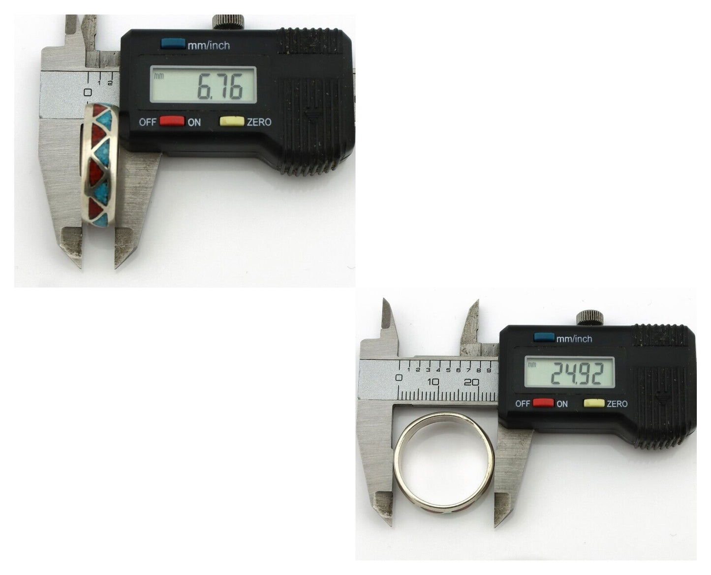 Navajo Ring 925 Silver Natural Turquoise & Coral Native American Artist C.80's