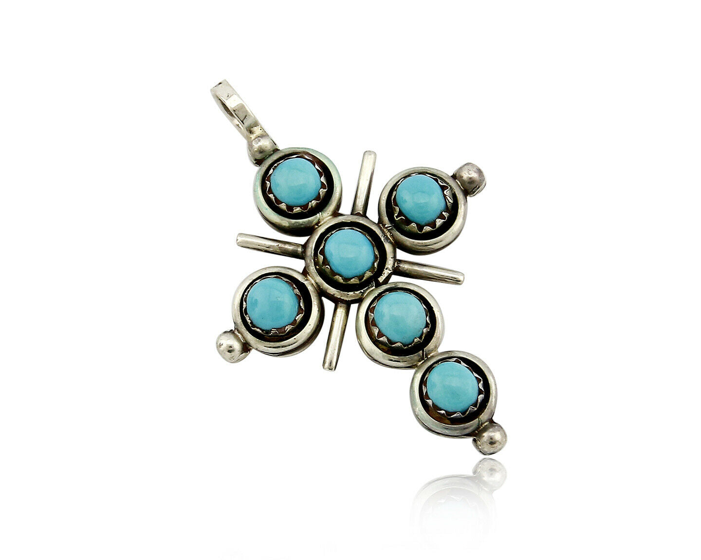 Zuni Natural Turquoise and Coral Reversible 925 Silver Handmade Pendant