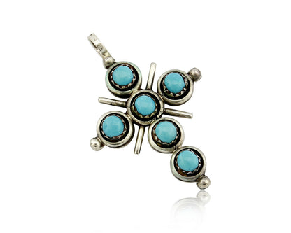 Zuni Natural Turquoise and Coral Reversible 925 Silver Handmade Pendant