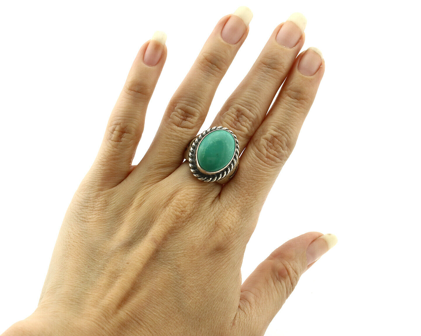 Navajo Ring .925 Silver Blue Green Southwest Turquoise Native Artist C.80's