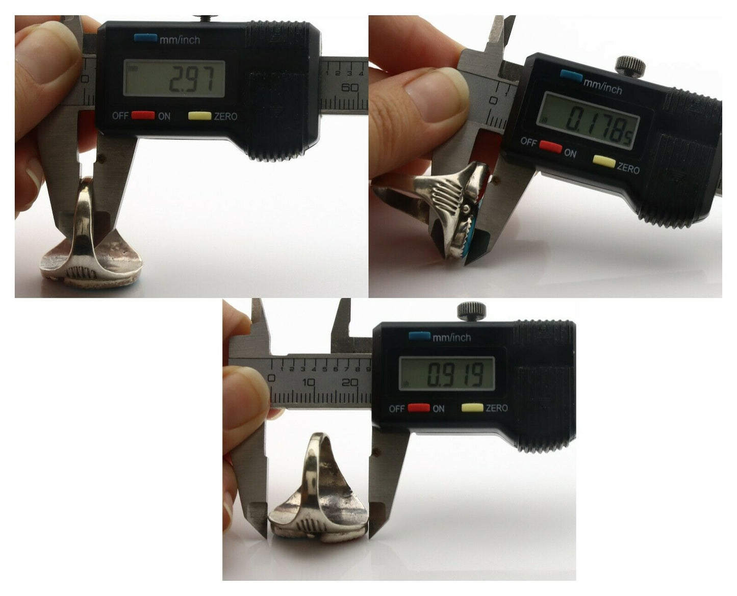 Zuni Ring .925 Silver Natural Turquoise & Coral Native American Artist C.1980's