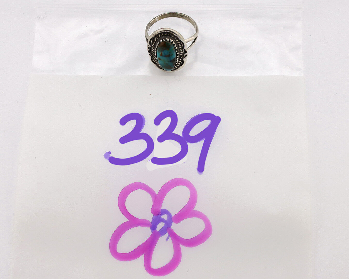 Navajo Ring .925 Silver Nevada Turquoise Signed Native Artist C.1980's