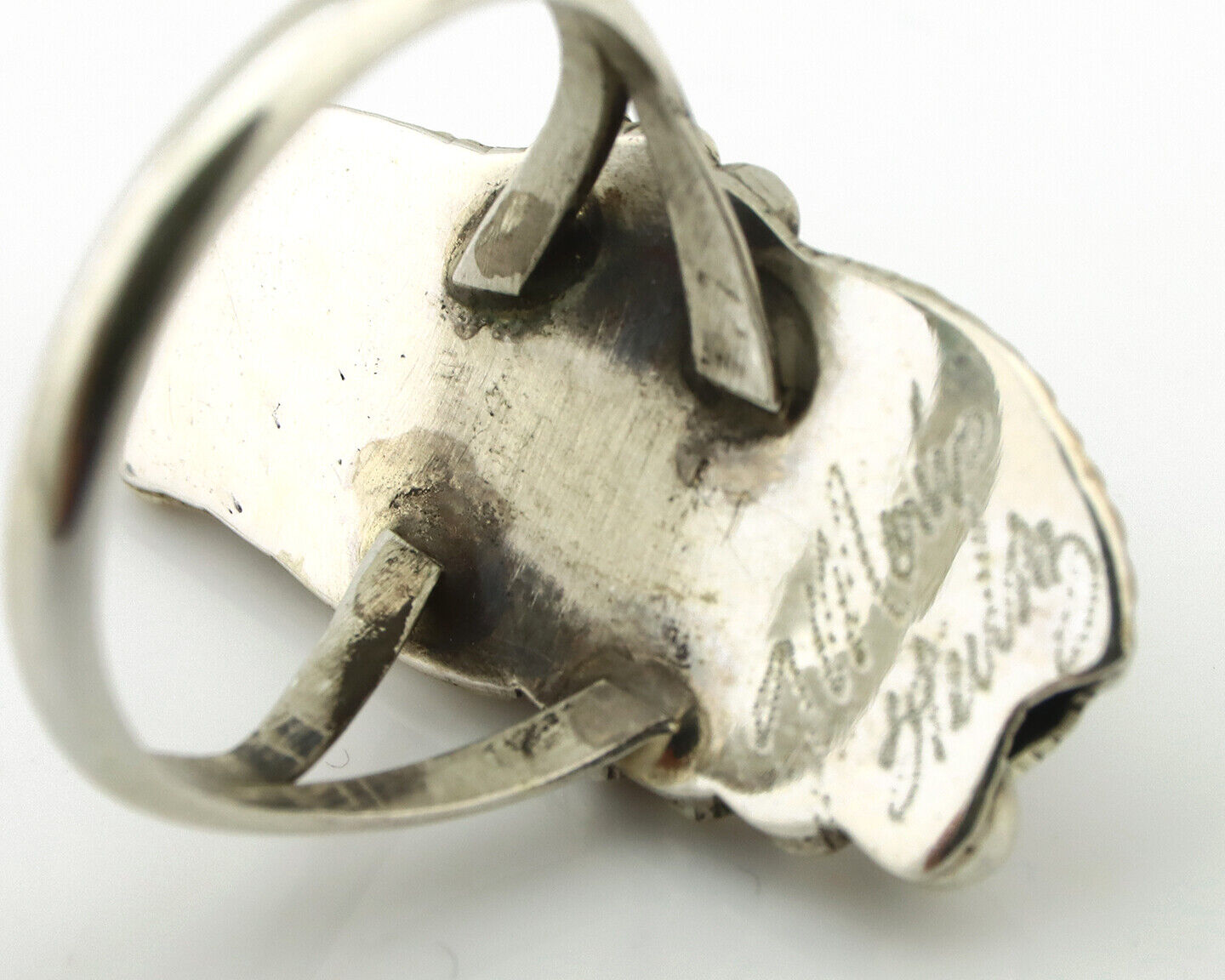 Navajo Ring 925 Silver Natural Green Malachite Signed Justin Morris C.80's