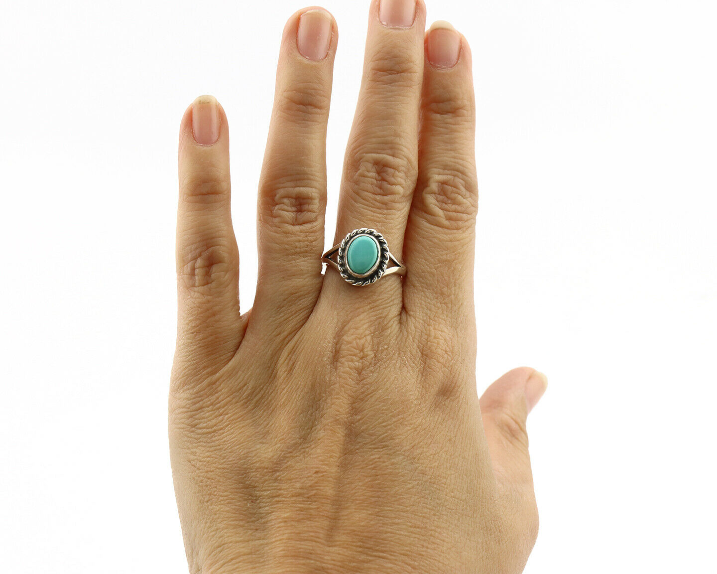 Navajo Ring .925 Silver Kingman Turquoise Artist Signed Gecko C.90's