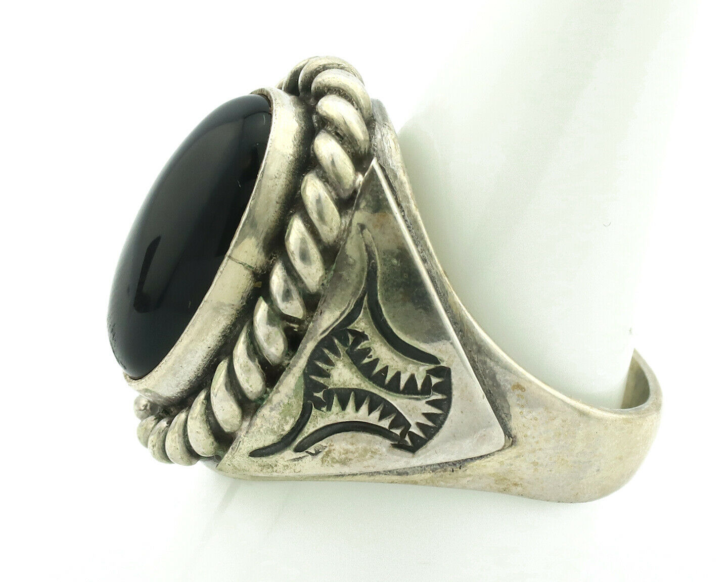 Navajo Ring .925 Silver Onyx Artist Signed Apache Manufacturing C.80's