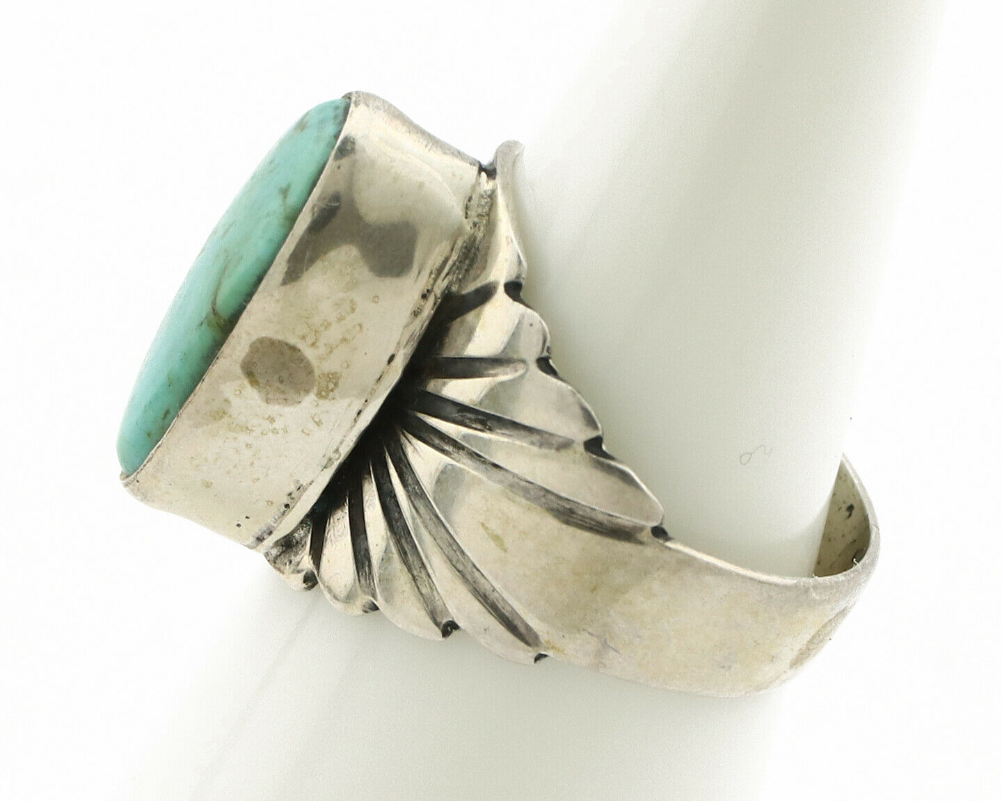 Navajo Ring .925 Silver Kingman Turquoise Artist Signed Apache C.80's