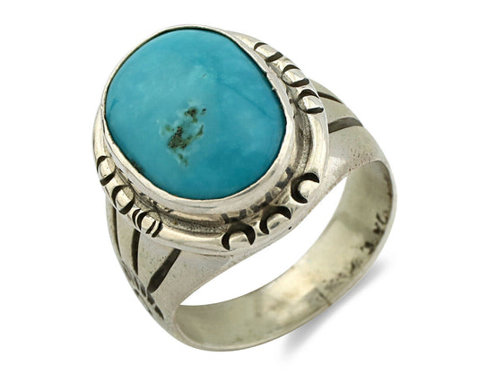 Navajo Ring .925 Silver Turquoise Mountain Native American Artist C.80's