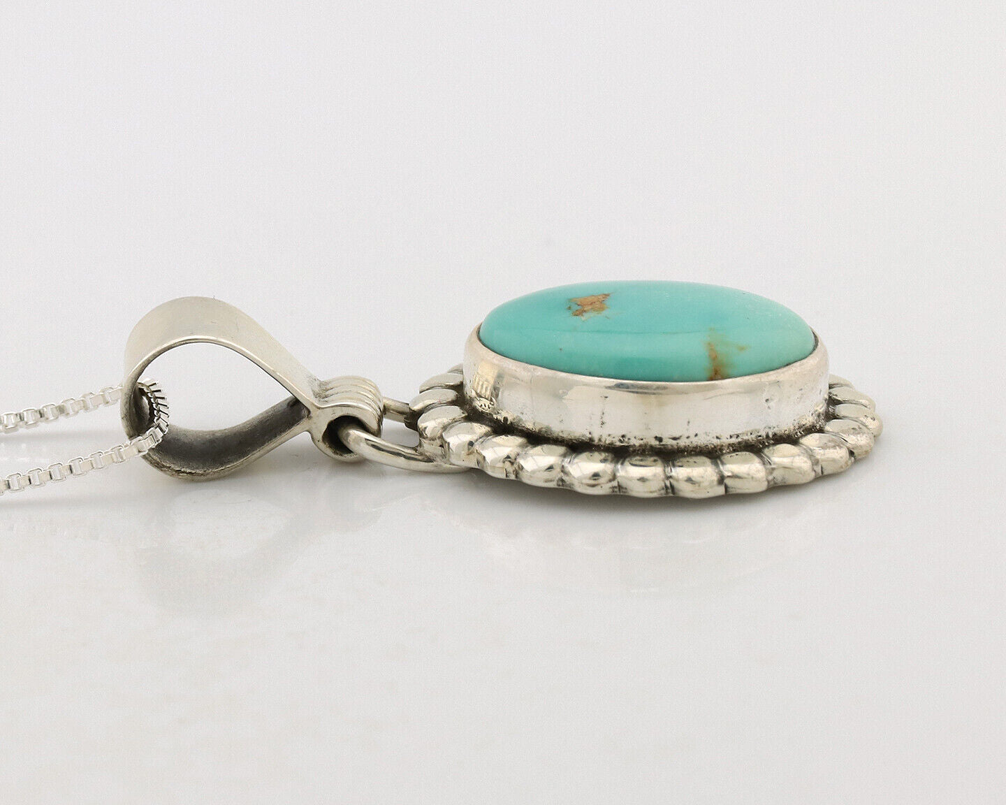 Navajo Necklace .925 Silver Kingman Turquoise Native American Signed C.1980's