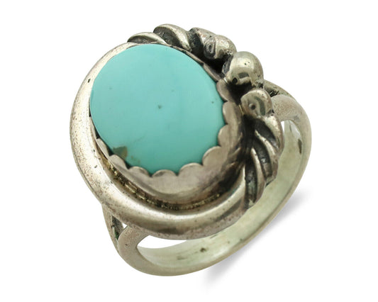 Navajo Ring .925 Silver Natural Blue Turquoise Native American Artist C.1980's