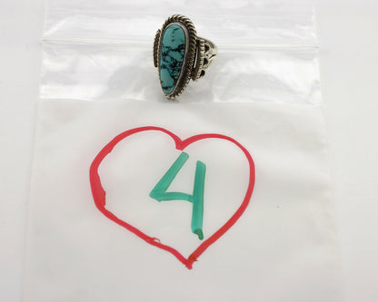 Navajo Ring .925 Silver Blue Spiderweb Turquoise Signed Fred Guerrero C.1980's