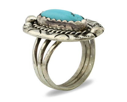 Navajo Ring .925 Silver Blue Turquoise Artist Signed V&N EDSITTY C.80's