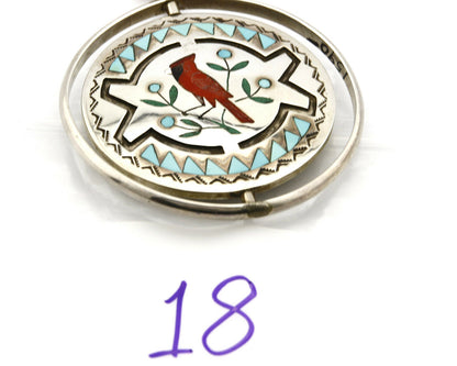 Zuni Bird Spinner Necklace .925 Silver Inlaid Signed Ghahate