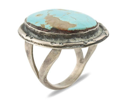 Navajo Ring .925 Silver Globe Turquoise Native American Artist C.1980's