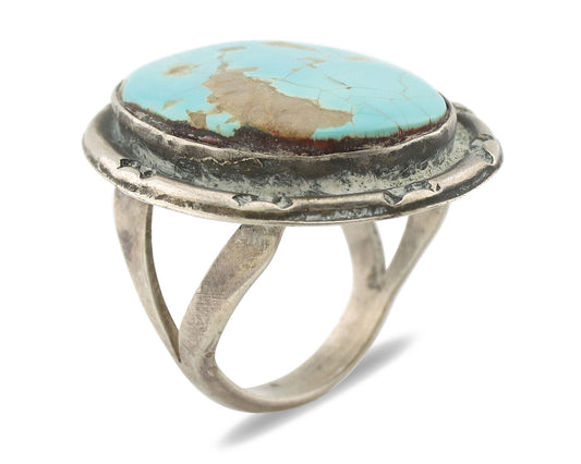 Navajo Ring .925 Silver Globe Turquoise Native American Artist C.1980's