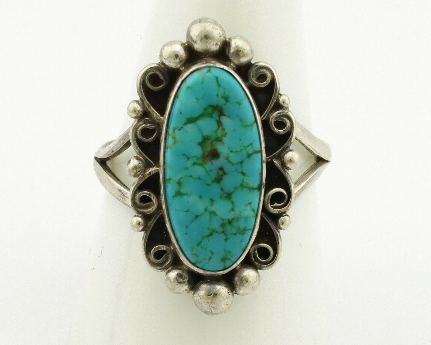 Navajo Ring .925 Silver Spiderweb Turquoise Native American Artist C.80's