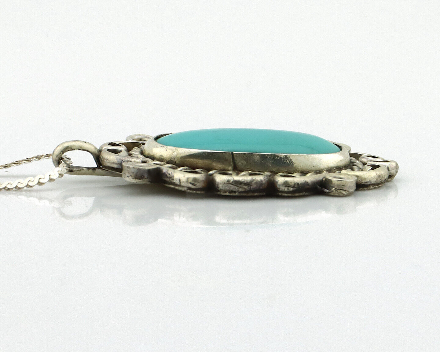 Navajo Handmade Cross Necklace 925 Silver Blue Turquoise Signed W C.80's