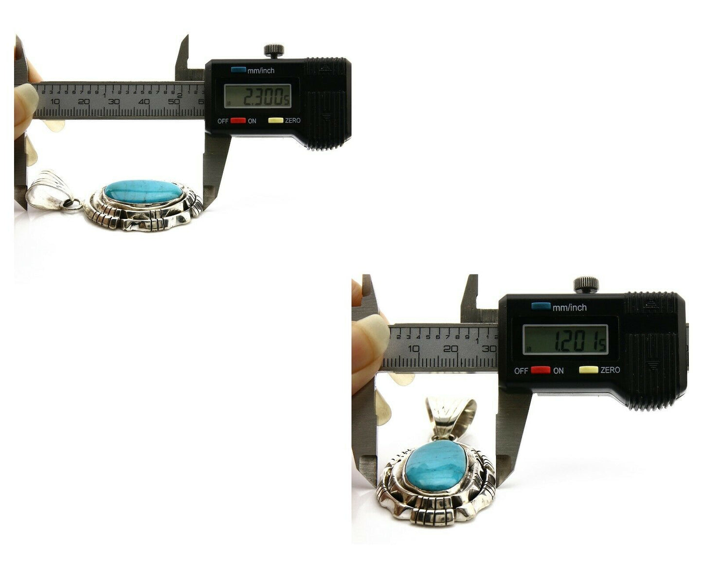 Navajo Pendant .925 Silver Blue Turquoise Signed Artist FT C.80's