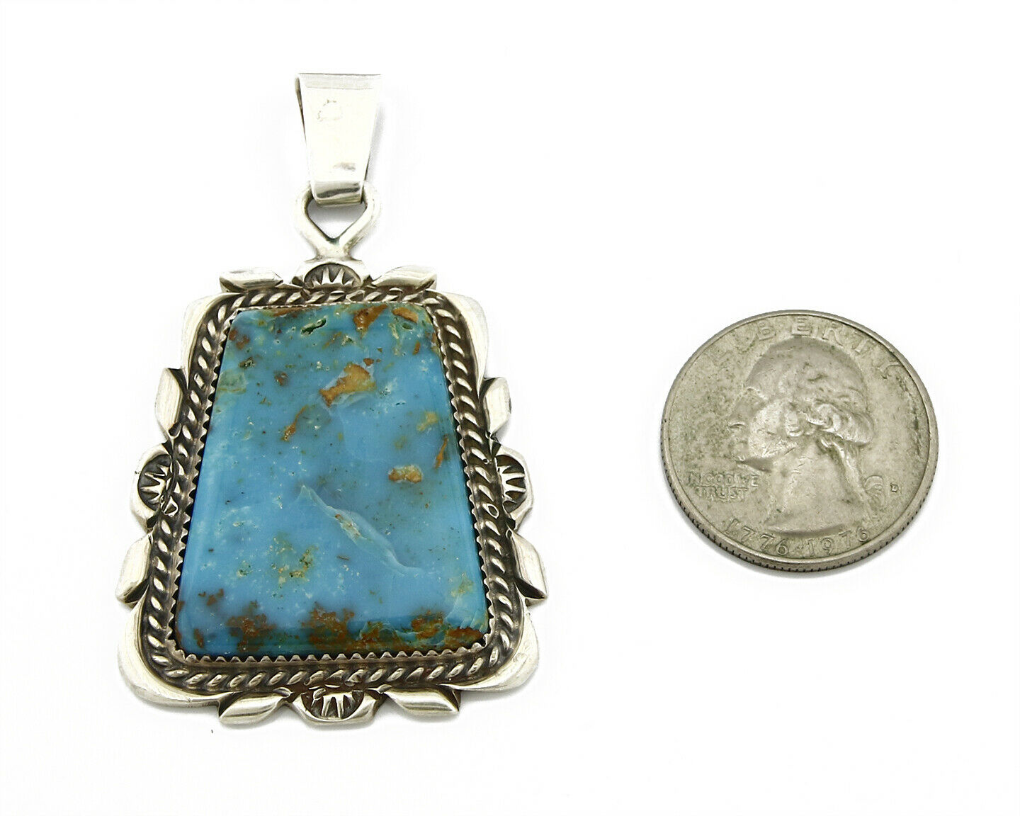 C. 1980 Navajo Artist TALHAT Natural Blue Gem Turquoise Pendant