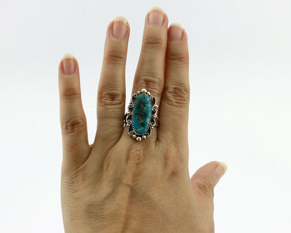 Navajo Ring .925 Silver Blue Nevada Turquoise Signed TALHAT C.80's