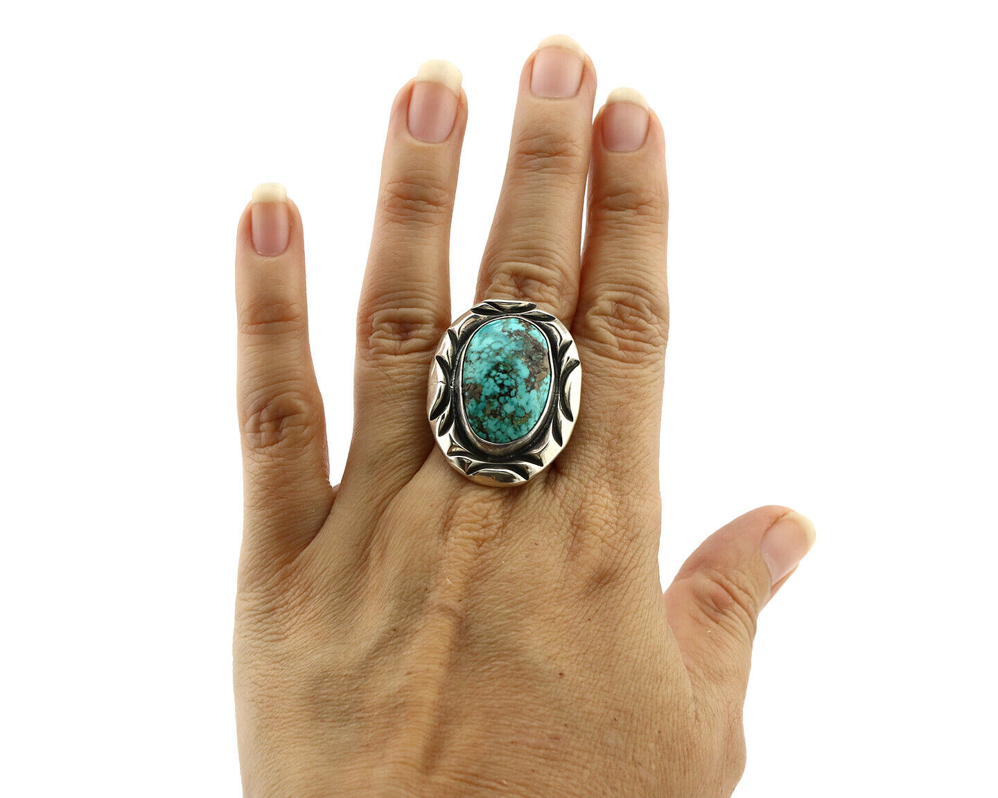 Navajo Ring 925 Silver Spiderweb Turquoise Signed C Montoya C.80's