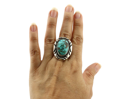 Navajo Ring 925 Silver Spiderweb Turquoise Signed C Montoya C.80's