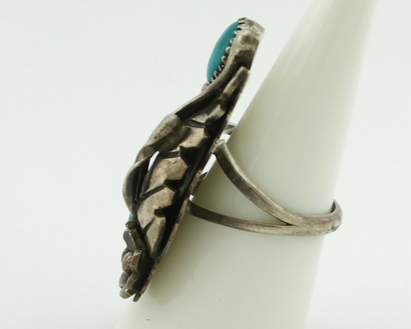 Navajo Ring .925 Silver Turquoise & Coral Native American Artist C.1980's