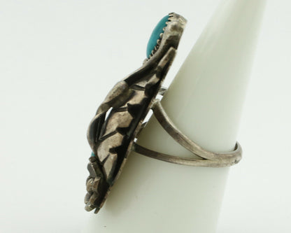 Navajo Ring .925 Silver Turquoise & Coral Native American Artist C.1980's