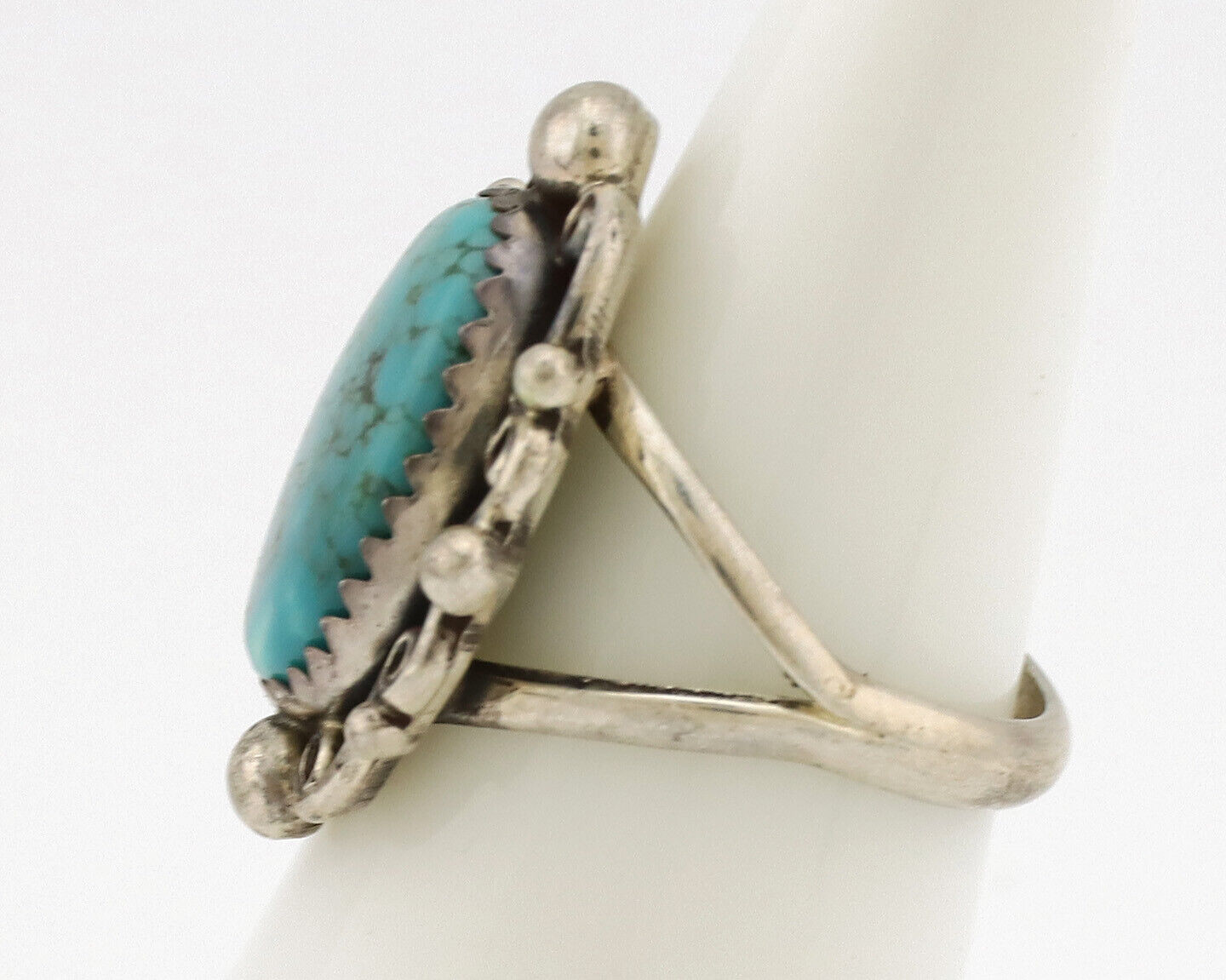 Navajo Ring .925 Silver Spiderweb Turquoise Native American Artist C.1980's