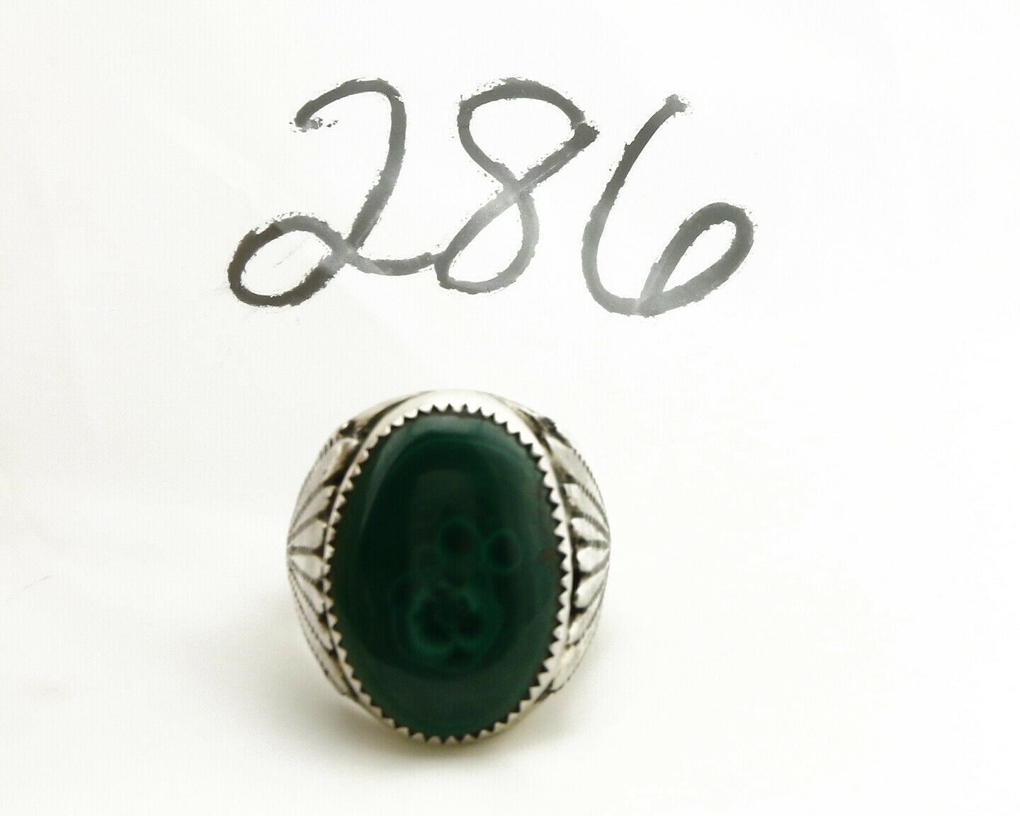 Navajo Ring .925 Silver Natural Malachite Signed Artist P Handmade C.80's