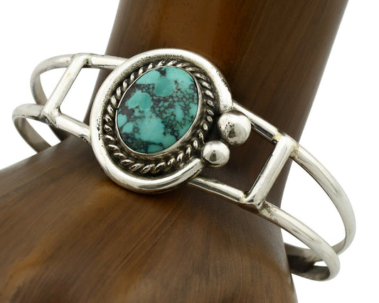 Navajo Bracelet .925 Silver Blue Green Turquoise Artist Signed C Montoya 80's