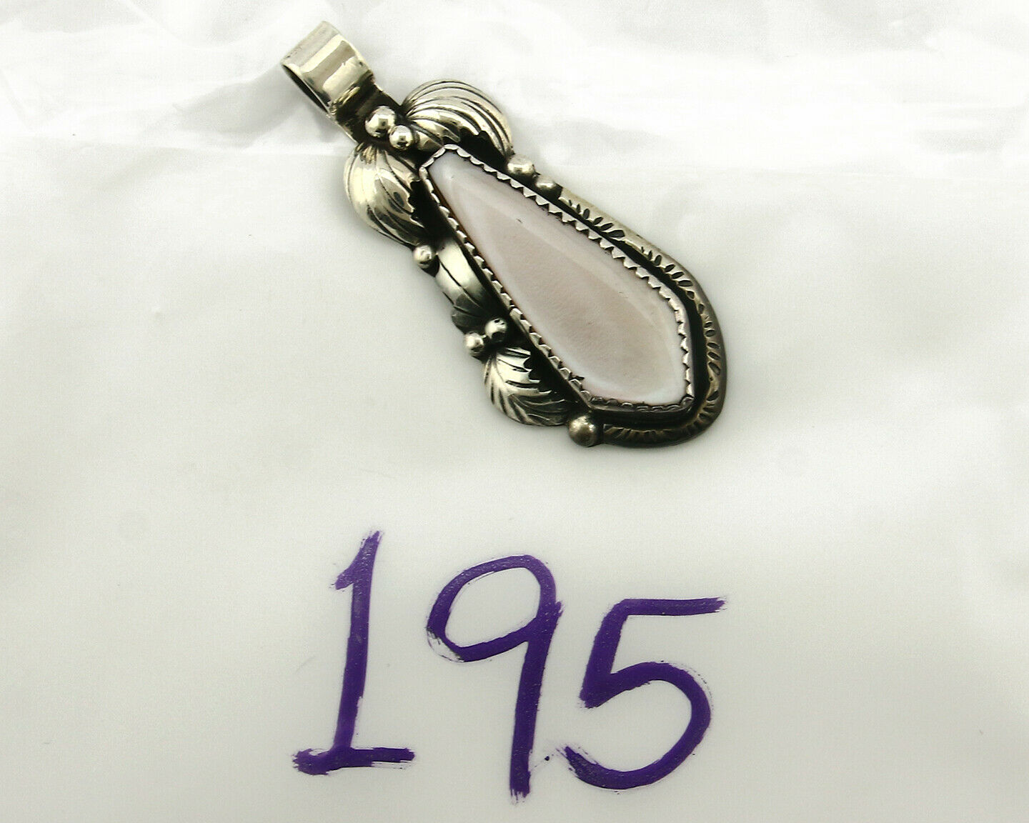 Navajo Pendant .925 Silver Real Natural Pink Mussel Signed Yazzie C.80's