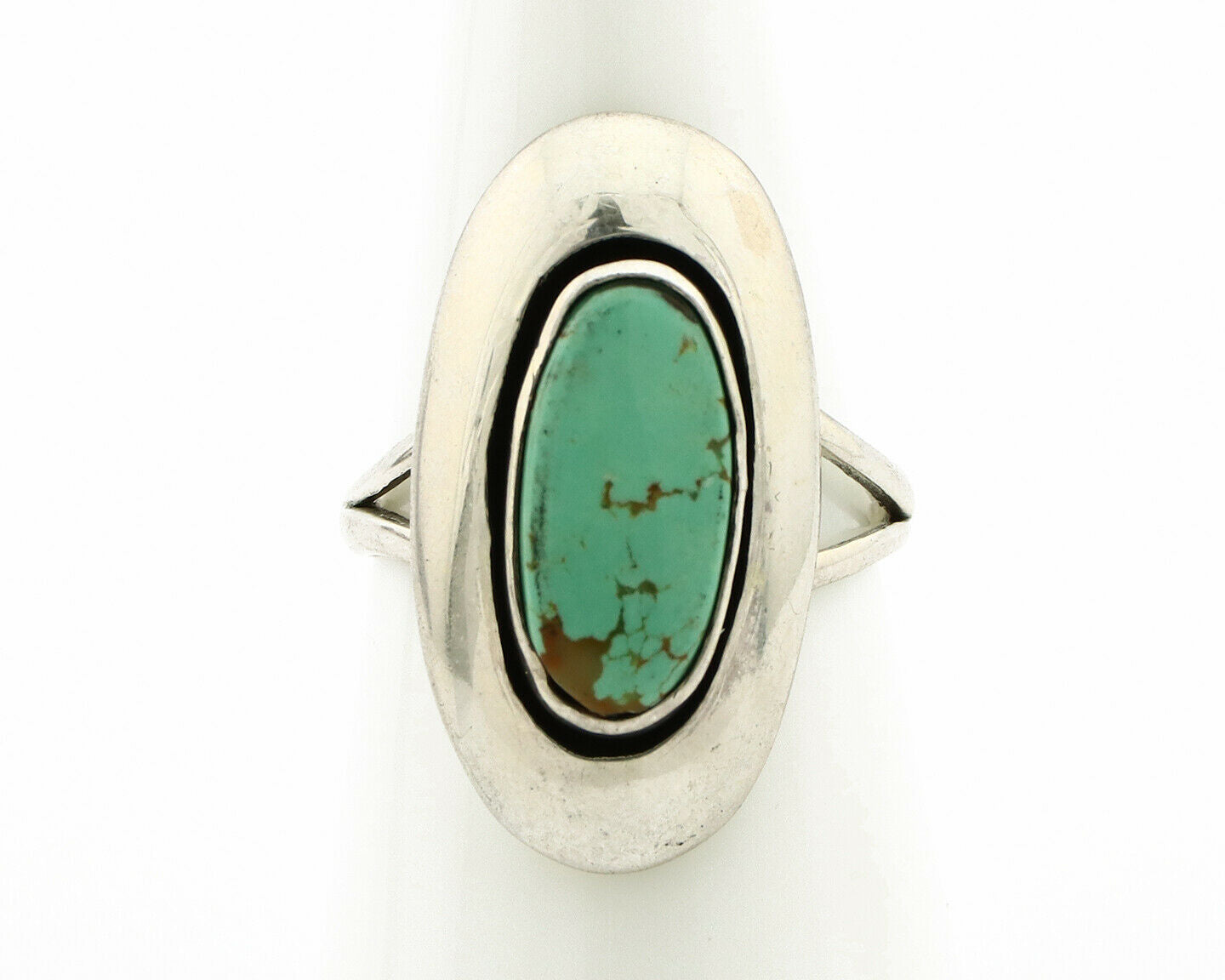 Navajo Shadow Box Ring .925 Silver Kingman Turquoise Signed M Montoya C80s