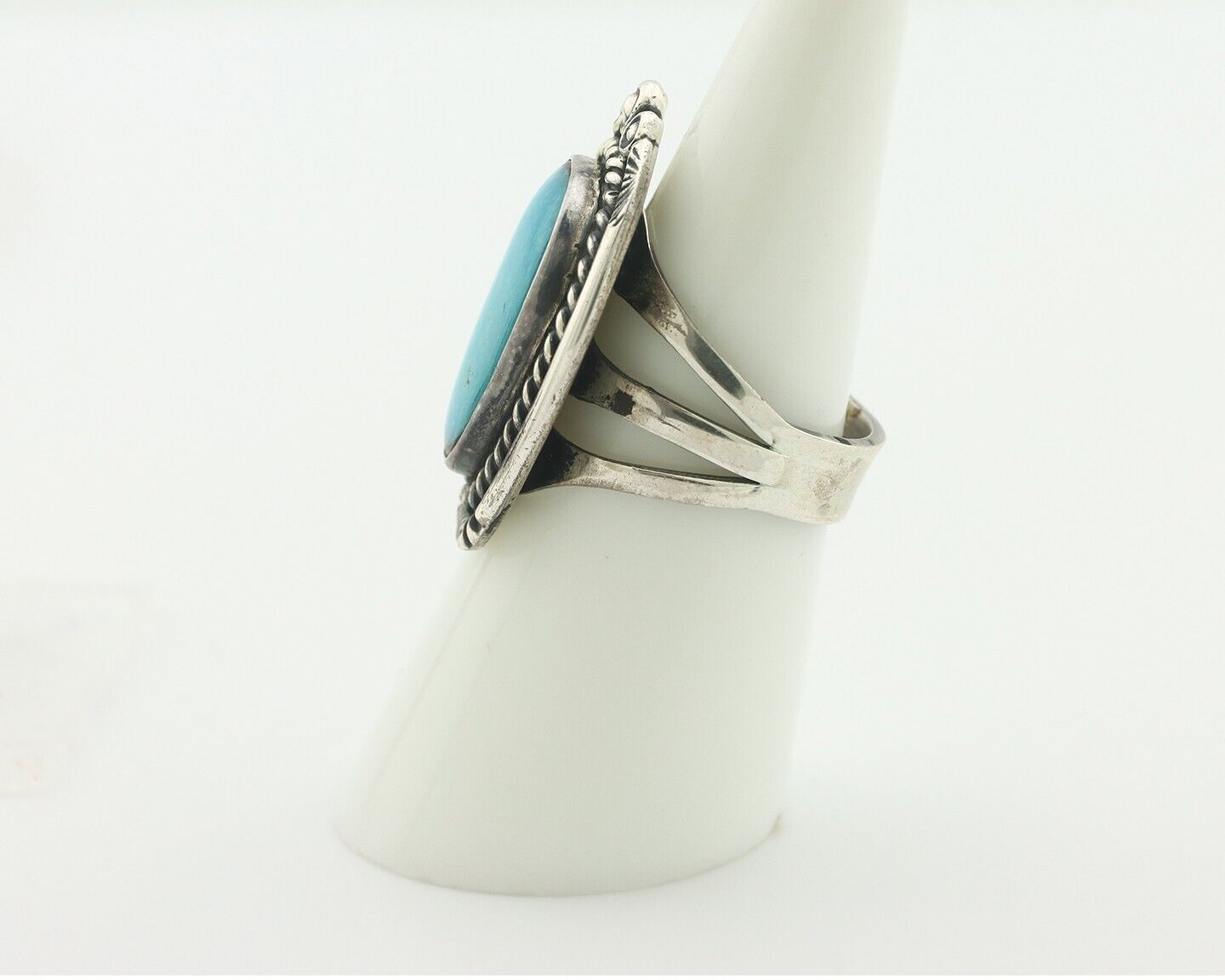 Navajo Ring .925 Silver Natural Blue Turquoise Native American Artist C.80's