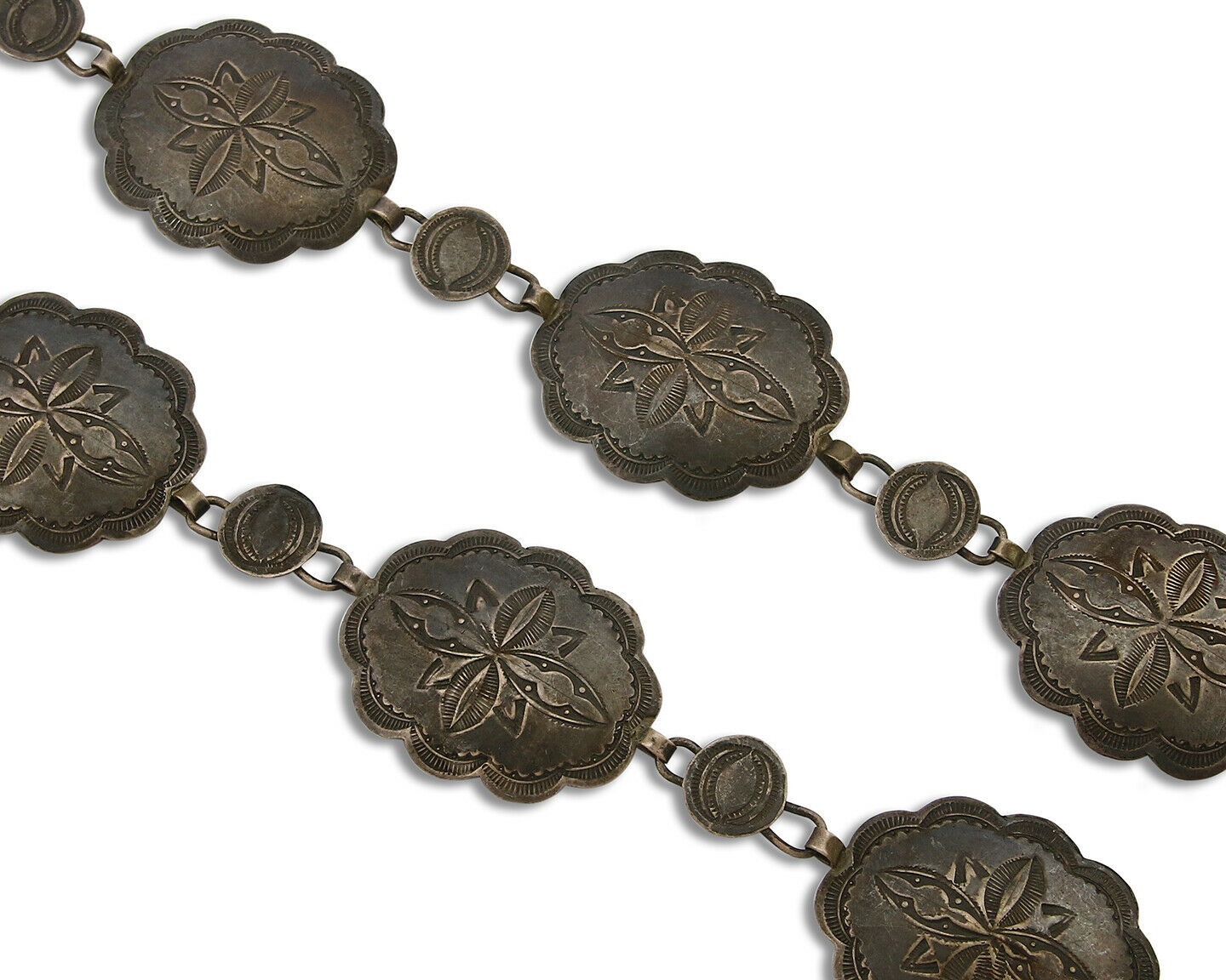 Women's Navajo Concho Belt .925 Silver Hand Stamped Handmade C.1940's