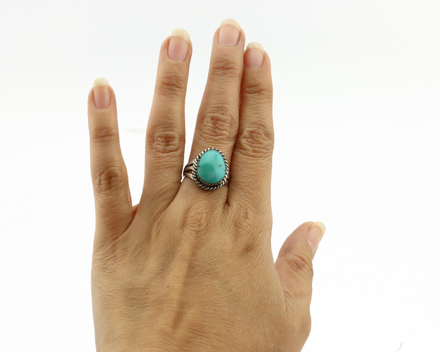 Navajo Ring .925 Silver Natural Blue Turquoise Native American Artist C.1980's