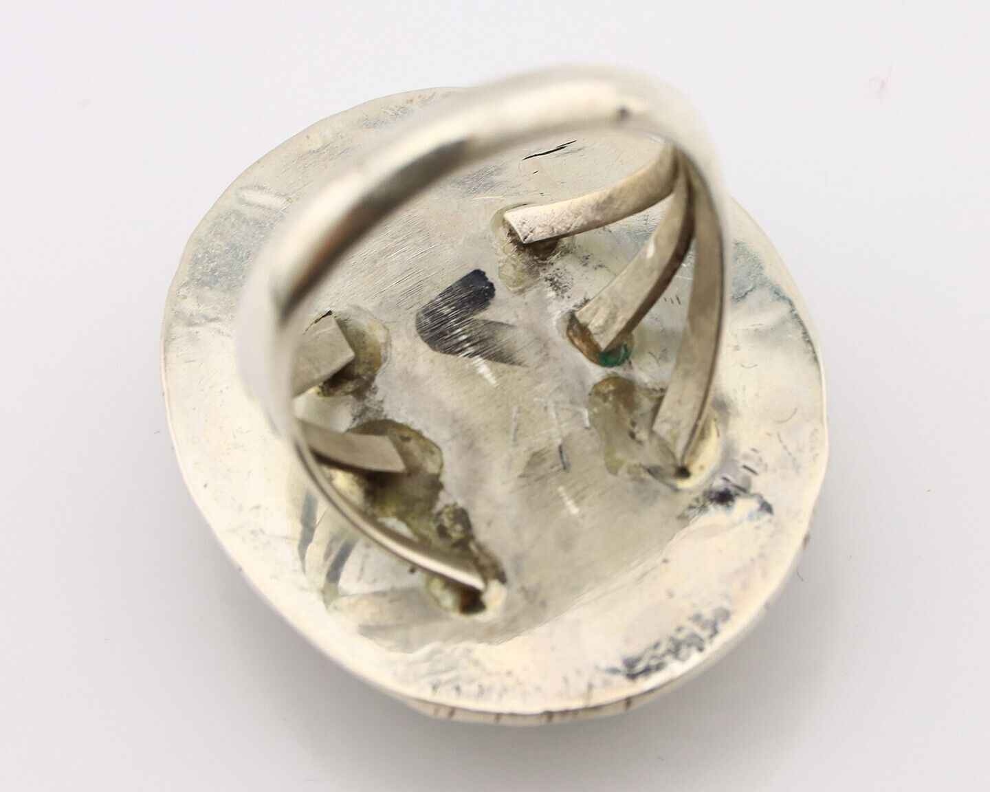 Navajo Handmade Ring .925 Silver Spiderweb Turquoise Native American Artist C80s